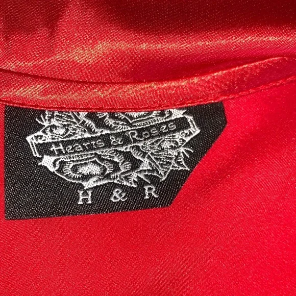 Vintage HEARTS & ROSES red satin dress with tulle, pinup, rockabilly 80s S - Picture 10 of 17